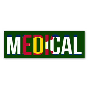 Medical sticker with Colorado state flag writing.