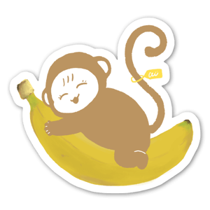 A tiny monkey on a banana sticker