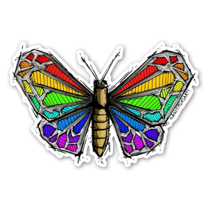 Rainbow butterfly, true beauty flies free.