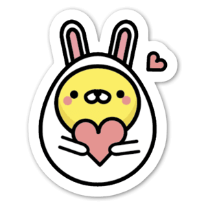 A cute, cartoon bunny holding a heart. 