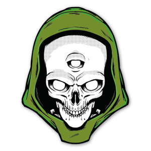 Skull with a green hoodie sticker