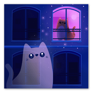 Cat meets the spirit at night