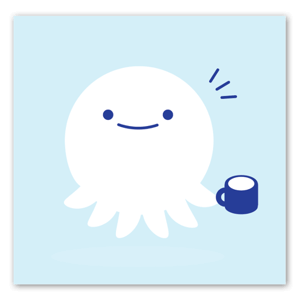 A minimal octopus, with a cup.