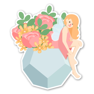 On a hot summer day, there's a beautiful bouquet of flowers standing by the window sill and a flower fairy decides to sneak in by the open window. Suddenly, the flowers seem to get extra vibrant and their fragrance even more wonderful. What a lovely surprise! Get this sticker as a nice gift for someone else or for yourself (or why not both!) 