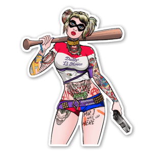 custom design of harley quinn fully tattooed