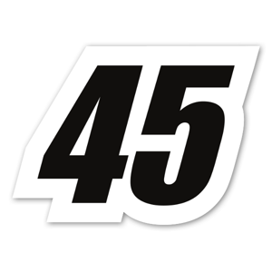 A racing sticker with the number 45