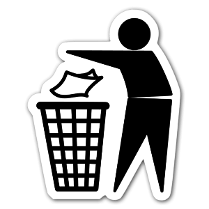 A label with the international symbol for throwing rubbish