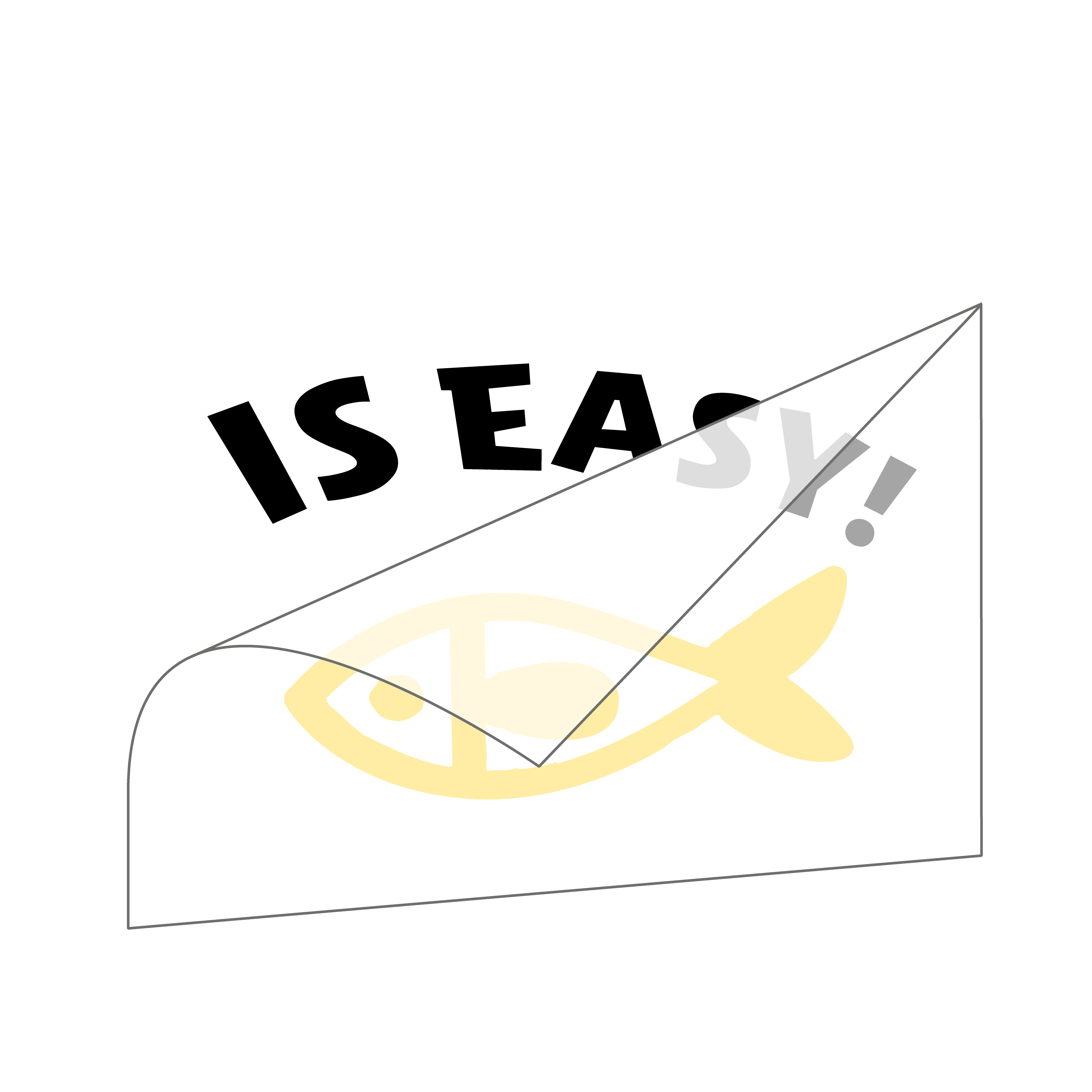 A vinyl transfer graphic. Peeling back to reveal a yellow fish symbol underneath on a black background.